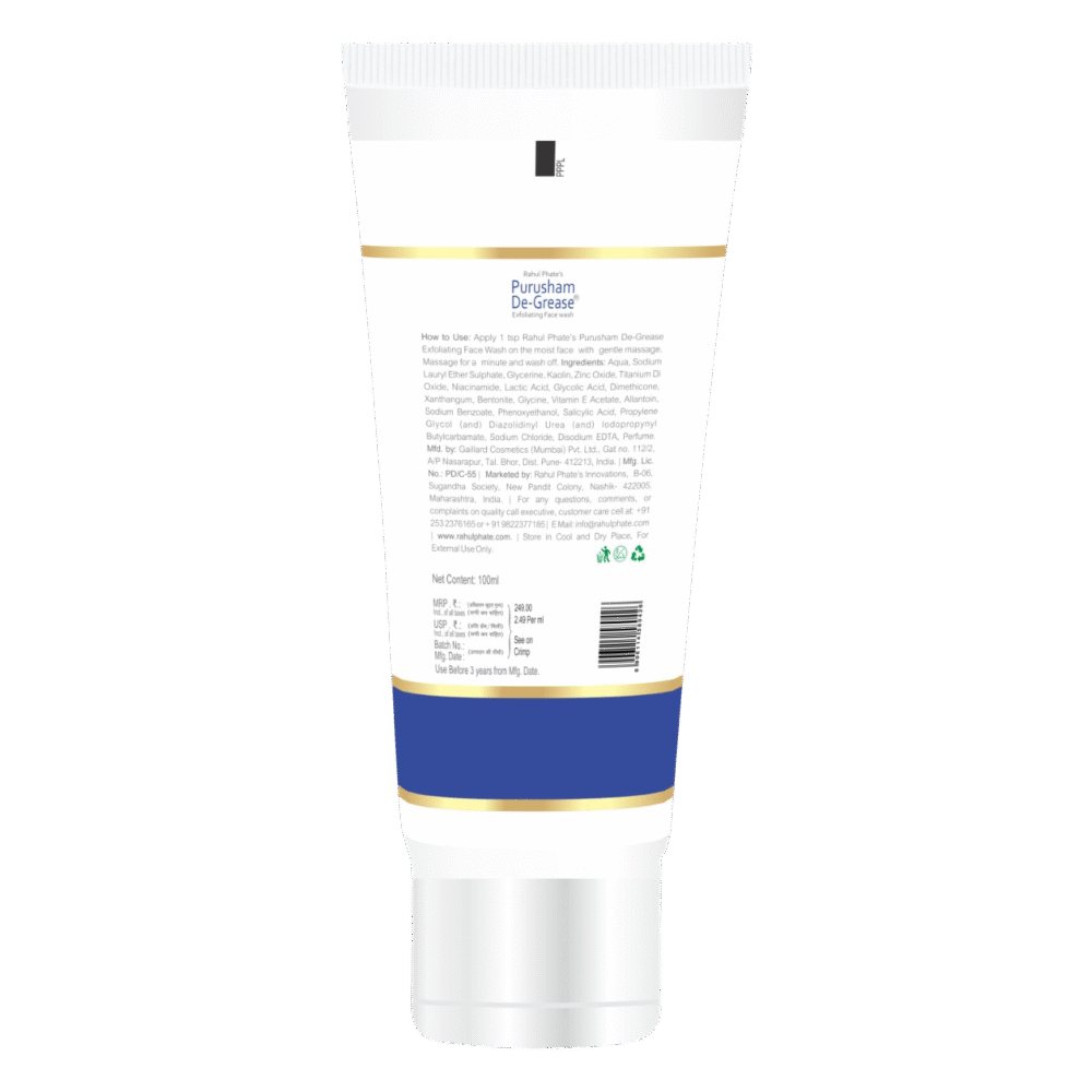 Rahul phate’s  Purusham De-Grease Exfoliating Face Wash 100ml - Image 2